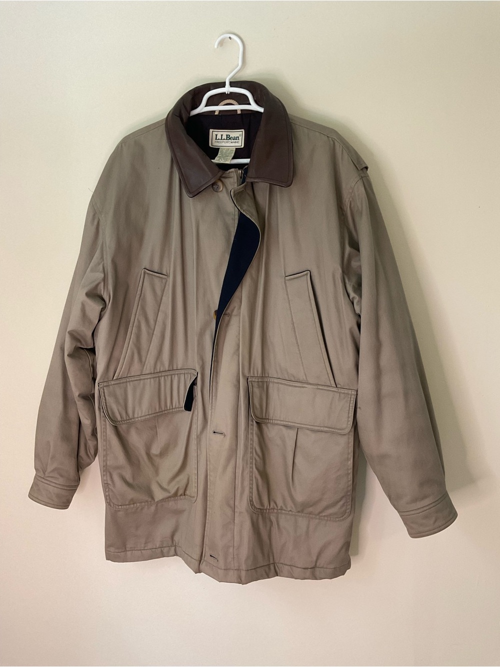 L.L. Bean Men’s Taupe Field Coat with Dark Brown Collar